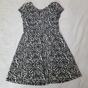 My Michelle Black & White Rose Silky Bow Dress